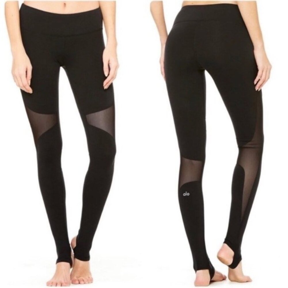 Alo Yoga Mesh Airlift Leggings with Toe Hook - Black - Small - EUC